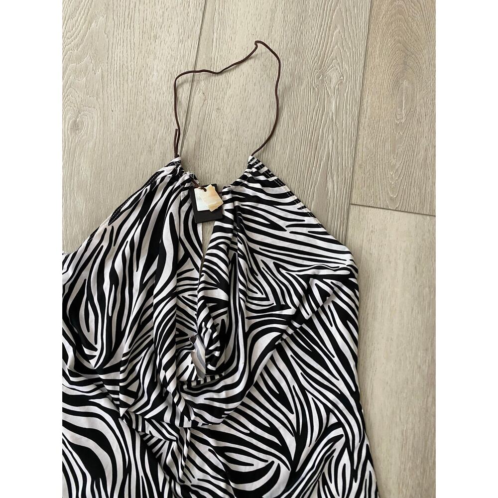 Vintage Y2K Zebra Print Shell Detail Halter Top Size Large - Picture 2 of 6